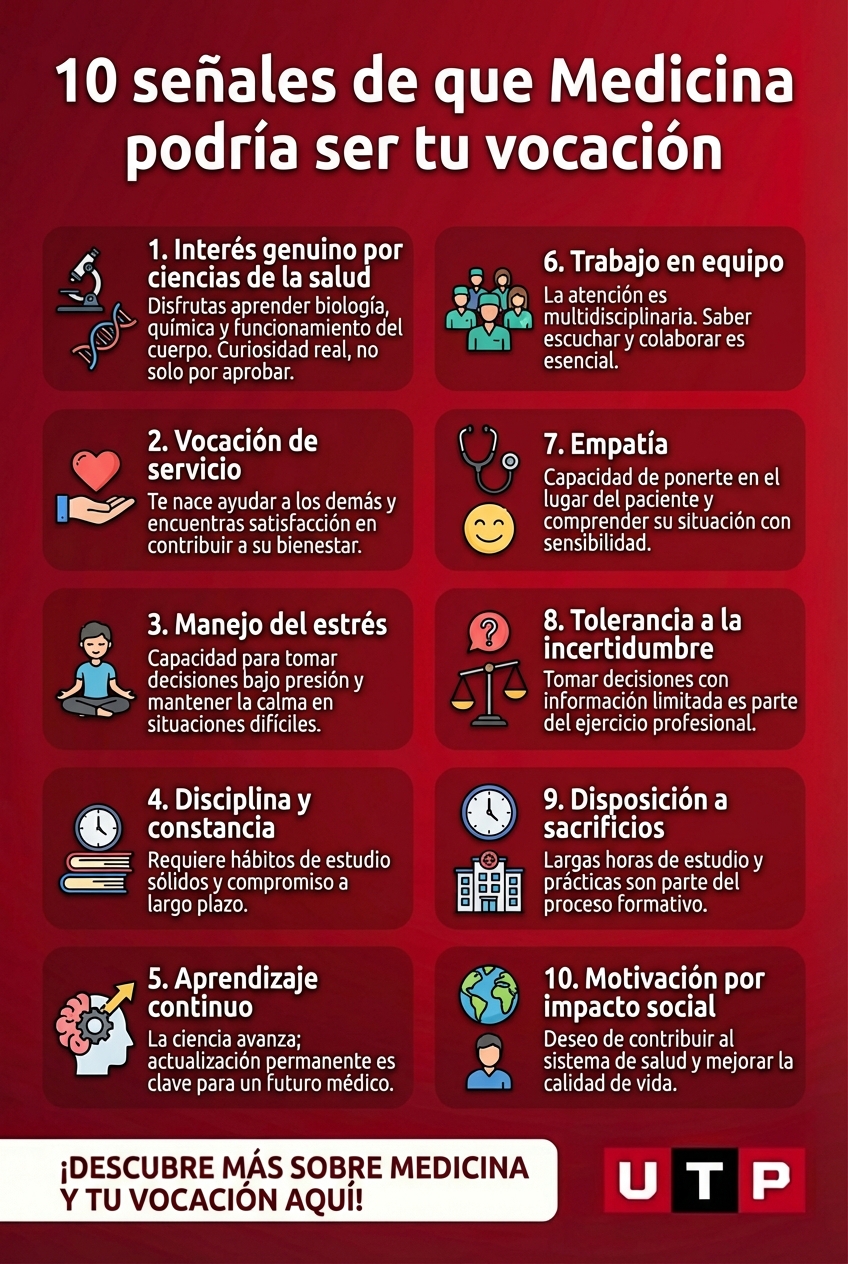 Infografía de 10 señales para saber si la carrera de Medicina es para mí