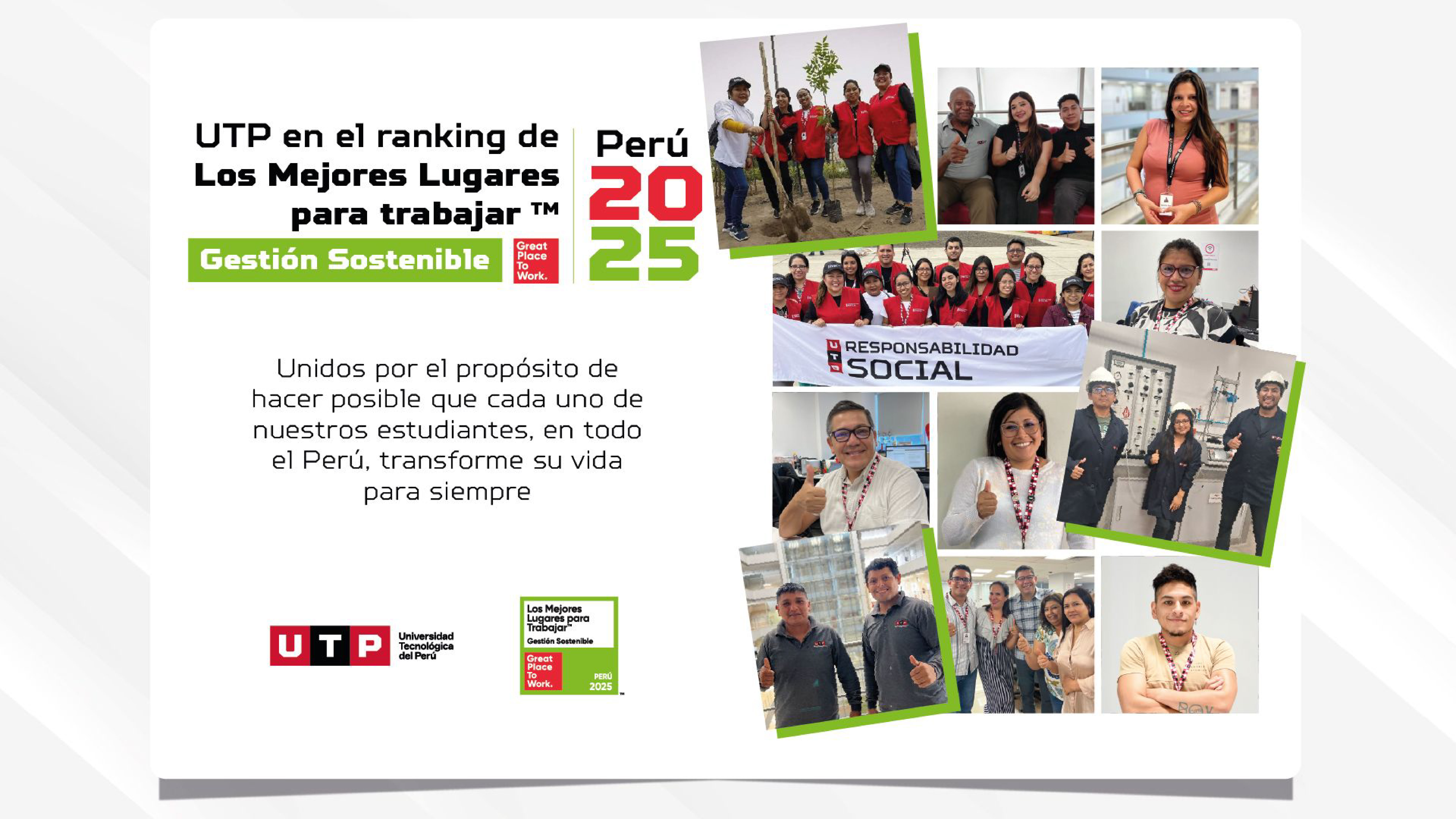 Reconocimiento a la UTP como uno de los Mejores Lugares para Trabajar en Gestión Sostenible 2025